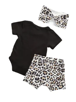 0-18M Moda Haine de vară pentru copii Fete Copii Baieti 3pcs Scrisoare Romper black Top Leopard pantaloni Scurți Bentita de bumbac utilaje