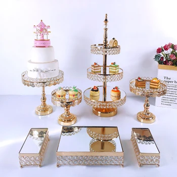 1-14pcs 3 nivel de placare cu aur tort stand set Cupcake stand Display Stand Desert Nunta Petrecere de Ziua Desert Farfurie cu prăjituri Rack