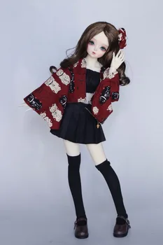 1 Set=5 buc Drăguț Kimono Japonez cardigan strat + strapless + fusta neagra + banda de păr + Ciorap pentru 1/4 1/6 bjd haine pentru Păpuși