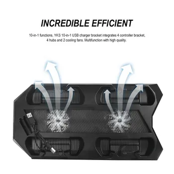 10-în-1 de Încărcare Cooler Rack Suportul Încărcător Suport cu 4 Controller Paranteze 4 Hub-uri si 2 Ventilatoare Potrivit pentru PS4