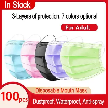 100buc Colorat Masca de Unică folosință Nonwove 3 Straturi Straturi Mască cu Filtru gura mască filtru de siguranță Respirabil măști de Protecție