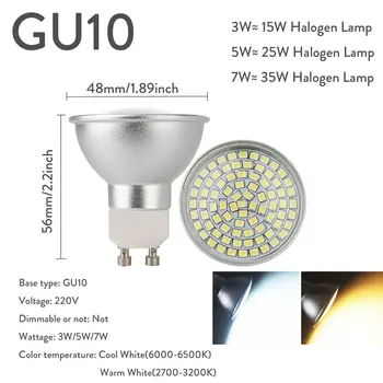 10X GU10 LED lumina Reflectoarelor Becuri de 3W 5W 7W Înlocui cu Halogen 15W 25W 35W Lampa AC 220V 2835 SMD Rece Alb Cald de Lumină la fața Locului 48/60/80 Led-uri