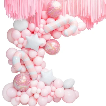 111Pcs Roz Macaron Baloane Pastel Bomboane Rotund Fata 1 Balon Ziua de naștere Petrecere Decoratiuni Ballon Kit Baby shower Ghirlanda de Aprovizionare