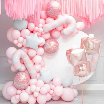 111Pcs Roz Macaron Baloane Pastel Bomboane Rotund Fata 1 Balon Ziua de naștere Petrecere Decoratiuni Ballon Kit Baby shower Ghirlanda de Aprovizionare