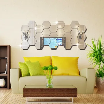 12Pcs 3D Autocolante de Perete Reflectorizant Hexagon Vinil Oglindă de Perete Autocolante Decor Acasă Decor pentru Living DIY Decalcomanii