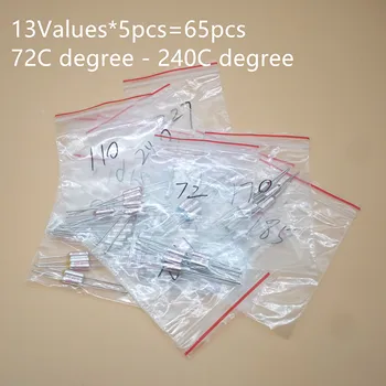 13 Valori=65pcs sortiment kit Siguranță Termică 10A 250V Termică Cutoffs 72C grad - 240C grad de Temperatură de siguranță