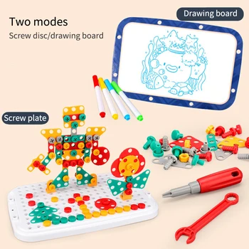 137/70Pcs Burghiu Electric Șurub Puzzle 3D Jucarii Pentru Baieti DIY Creative Mozaic Puzzle Jucarii Educative pentru Copii de Clădire din Cărămidă Jucărie