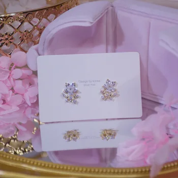 14k Aur veritabil Moda Bijuterii Cristal Flori Drăguț Rafinat Cercei Stud pentru Femei Petrecere de Vacanță Elegant Zircon Cercel