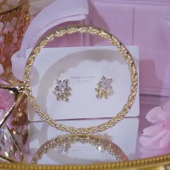 14k Aur veritabil Moda Bijuterii Cristal Flori Drăguț Rafinat Cercei Stud pentru Femei Petrecere de Vacanță Elegant Zircon Cercel