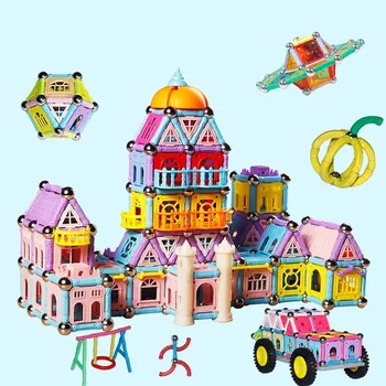 150-438pcs Magnetul se Lipeste cu Bile de Metal Castelul Designer Magnetic Blocuri de Constructii Jucărie de Învățământ Pentru Copii Cadouri