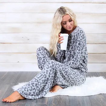 2 buc de Femei de Moda Set de Pijama Toamna Leopard Imprimate O-Gât cu Mâneci Lungi Topuri Pantaloni Seturi Casual sex Feminin Pijamale Homewear #1