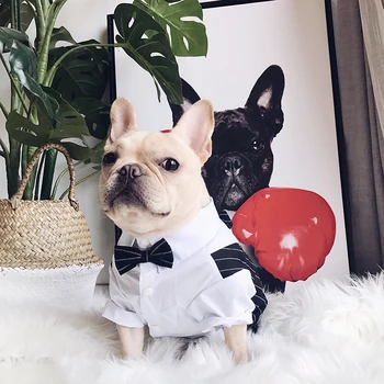 2018 Noi Bulldog francez de Haine pentru Mediu Mic Câini Chihuahua Haine cu Dungi Costum cu Papion Costum de Câine Costum Rochie S-2XL
