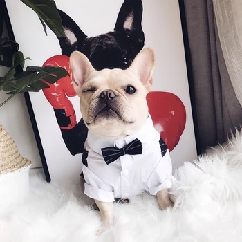 2018 Noi Bulldog francez de Haine pentru Mediu Mic Câini Chihuahua Haine cu Dungi Costum cu Papion Costum de Câine Costum Rochie S-2XL