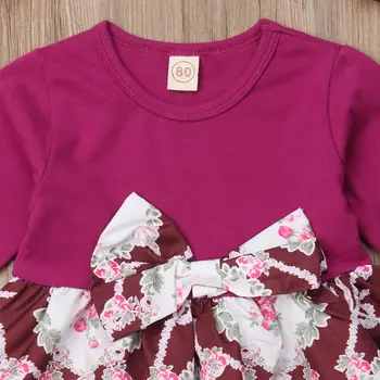 2018 Nou Toamna copii pentru Copii Copilul Fete Dress 2 BUC Bowknot Print Floral a-Line Rochie de Printesa Bentita