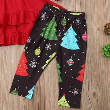 2018 pentru Copii Baby Girl Tinutele de Crăciun Fete Solid Flare Sleeve Volane Topuri Crăciun Copaci Pantaloni Eșarfă 3Pcs Fete Seturi 6M-5 ANI
