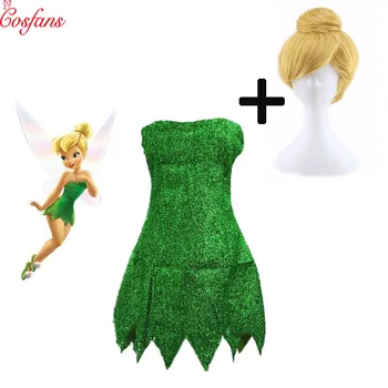 2019 Nou Magic Fairy Cosplay Costum Tinker Bell Verde adult Rochie Tinkerbell Petrecere de Halloween Cosplay Sexy Rochii Mini Cu Peruca
