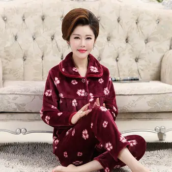 2019 Nou Toamna Iarna Gros Femei Pijama Set Pijamale, Pijamale Cu Maneca Lunga Coral Fleece Îngroșat Cald Pijamale, Îmbrăcăminte Acasă