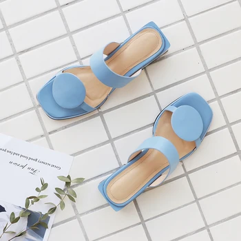 2019 vara 4.5 cm tocuri inalte papuci de casă dimensiune 33-48 din piele sandale papuci de moda elegant femeie pantofi concis diapozitive