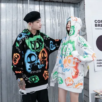 2020 Creative Print Hanorac cu glugă Bărbați Harajuku Hip Hop Streetwear Moda Casual Hanorace Pulover Barbati Topuri Negre WQ084
