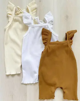 2020 de Vara pentru Copii Romper Drăguț Nou-născut copii Fata de Copil Ciufulit Romper Solidă tricot cu Nervuri-o singură bucată Salopeta Bumbac Tinuta