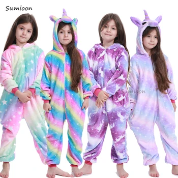 2020 Kigurumi Copii Unicorn Pijamale Panda Body-Uri Baieti Fete Pijamale De Iarnă Pijamale Flanel Animale Copii 4-12 Onesie