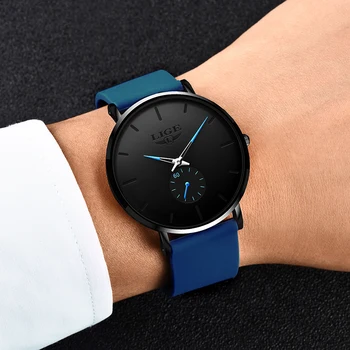 2020 LIGE Lux Barbati Ceas de Moda Minimalist Albastru Ultra-subțire curea Silicon Ceas Casual Impermeabil Bărbați Ceasuri Cadouri pentru Bărbați