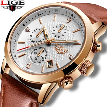 2020 LIGE Mens Ceasuri de Top de Brand de Lux din Piele, Cronograf Masculin Impermeabil Sport Cuarț Ceas pentru Bărbați Cadouri Relogio Masculino