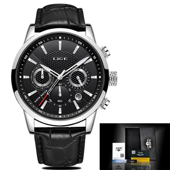 2020 Mens Ceasuri LIGE Top Brand de Lux Casual din Piele Cuarț Ceas Barbati Sport rezistent la apa Negru Ceas de Ceas+Cutie Relogio Masculino