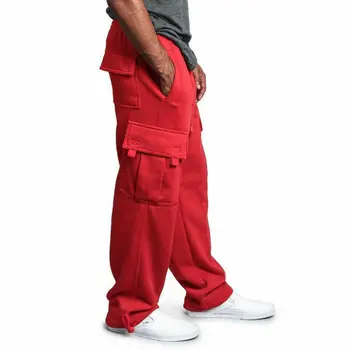 2020 Moda Casual Barbati Pantaloni Noi Jogger Greutate Fleece Cargo Pocket Black Red pantaloni de Trening