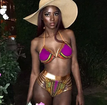 2020 Nou Din Africa De Imprimare De Două Piese De Costume De Baie Bikini Set Sexy Geometrice Costume De Baie Costume De Baie De Aur De Talie Mare, Costum De Înot