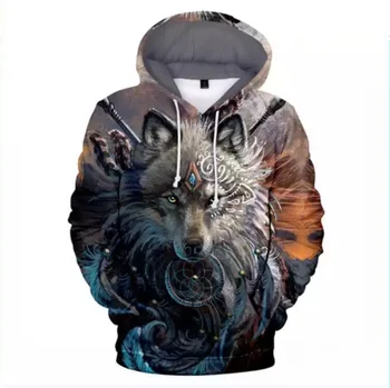 2020 Nou lup hanorace Bărbați hoodie toamna Iarna hip hop hoody Topuri Casual Brand 3D cap de lup baieti Hanorac cu glugă Dropship