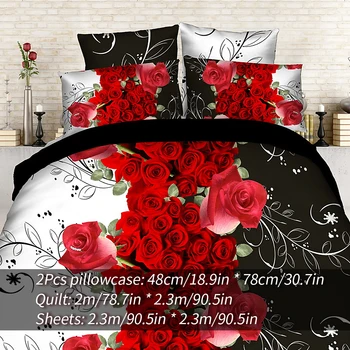 2020 Nou Set de lenjerie de Pat de Lux Flower3/4BUC Rose Print Lenjerie de Pat de Lux Pentru Plapuma fata de Perna Lenjerie de pat Cameră de Decorare
