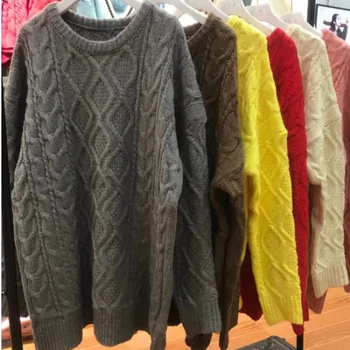 2020 Nou Îngroșa poftă de mâncare Pulover tricotat Femeie O-gât Mânecă Lungă Lanternă O-neck knit jumper de sex feminin și pulover de toamna iarna