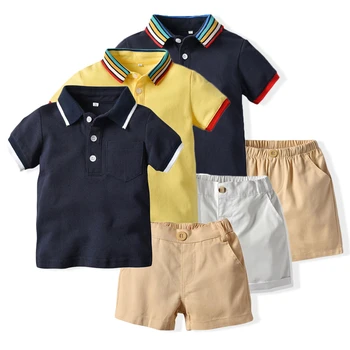 2020 Noua lista Băiat Haine cu mânecă Scurtă Tricou Polo, pantaloni Scurți 2 Bucata Set Haine Copii Domn Casual Baieti