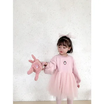 2020 Toamna anului Nou Drăguț Florale Imprimate Rochie de Fată Solid de Culoare Moda Pulover Cald Plasă de Rochii pentru copii Baby Girl Haine Copii
