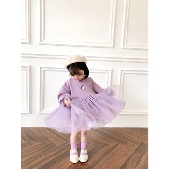 2020 Toamna anului Nou Drăguț Florale Imprimate Rochie de Fată Solid de Culoare Moda Pulover Cald Plasă de Rochii pentru copii Baby Girl Haine Copii