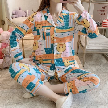 2020 Toamna Iarna Pijamale pentru Femei Lungă cu Mâneci Cardigan sleepwear Set de Agrement Topuri Casual de Desene animate Drăguț, Proaspete Bumbac, Pijamale