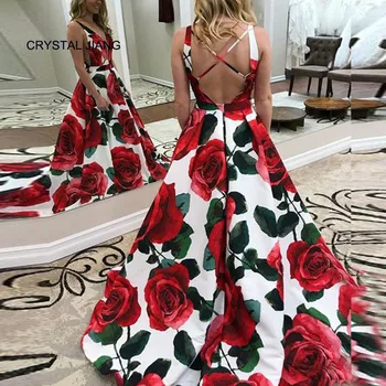 2020 Vestido de festa longo Sexy Sheer V gât Florale Imprimate Rochie Lunga Rochii de Seara Elegante, halat de serată longue 2018