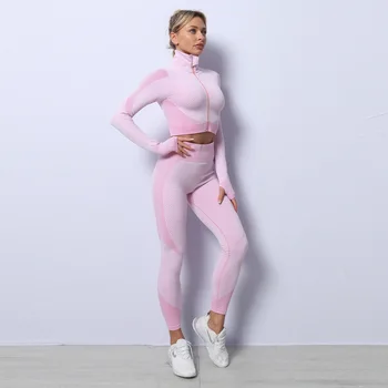 2021 Femei Yoga 2/3PCS fără Sudură cu Fermoar Yoga Costum de GIMNASTICĂ Antrenament Imbracaminte Fitness Imbracaminte Fitness Maneca Lunga de Sus de Talie Mare Set