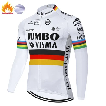 2021 jersey ciclism Jumbo Visma maillot cyclisme homme maneca Lunga biciclete Poarte îmbrăcăminte de lână de iarnă bărbați ciclism jersey