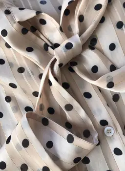 2021 Noi Womne Polka Dot Shirt Doamna Maneca Lunga Cravata din Aur Dungi Loose Dulce Cămașă și Top Single-Breasted Bluze