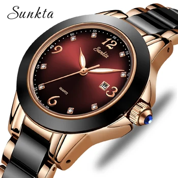 2021 SUNKTA Brand Ceas de Moda pentru Femei de Lux din Ceramică Și Brățară de Aliaj Analog Ceas de mână Relogio Feminino Montre Ceas Relogio