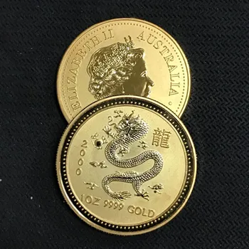 3 Buc Non Magnetice Australian Dragon animal 200 insigna de aur de 24K placat cu alamă 34 mm Elizabeth colectie sourvenir Monede