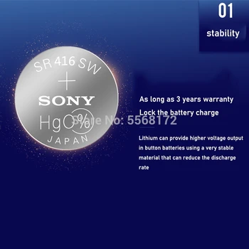 30pcs/lot Sony Original 1.55 V 337 SR416SW Oxid de Argint Baterie de Ceas LR416 337 SR416SW Butonul de Celule Monede FĂCUTE ÎN JAPONIA 0%Hg