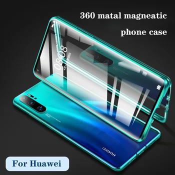360 de Metal Magnetic Caz Pentru Huawei Mate 30 20 P40 30 20 Pro Lite Laterale Duble de Sticlă Pentru Onoarea 10 20 30 9X Pro 8X Nova 7 5 6 Capac