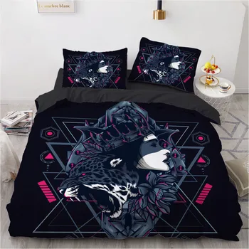 3D Design Animal Negru Set de lenjerie de Pat Rosu Carpetă Acopere Set Cuvertura de Pat Lenjerie de pat de Unică Regele Regina Dublu Complet Singur Acasa Textile