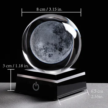 3D Moon Crystal Ball CONDUS de Bază Gravate cu Laser Glob de Sticlă Decor Acasă Cristal Meșteșug Sfera Ornament 8cm