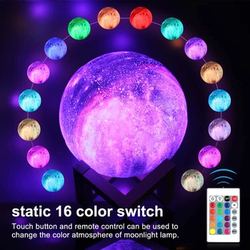 3D Star Luna Lumina de Noapte de la Distanță și de Control Tactil USB Reîncărcabilă 16 Culori LED-uri cu Lemn Suport pentru Fete Baietii Cadou de Ziua de nastere