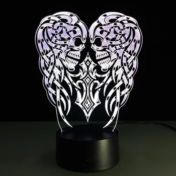 3D USB Craniu Masă LED Lumina de Noapte Multicolore Iluzie Optică Birou de Iluminat Lampa Pentru Halloween cu Cutie Baterie de Încărcare