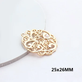 4BUC 25*26 MM Alamă de Aur de 24K Culoare Placat cu Rotund de Flori de Viță de vie Pandantive Conecta Farmece Constatările de Bijuterii Accesorii